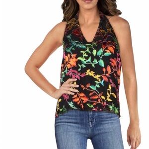 NWT-ALICE + OLIVIA MARIS WOMENS SILK FLORAL PRINT HALTER TOP size S